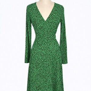 Banana Republic Green Animal Print Women's Wrap Dress, Petite XXS
